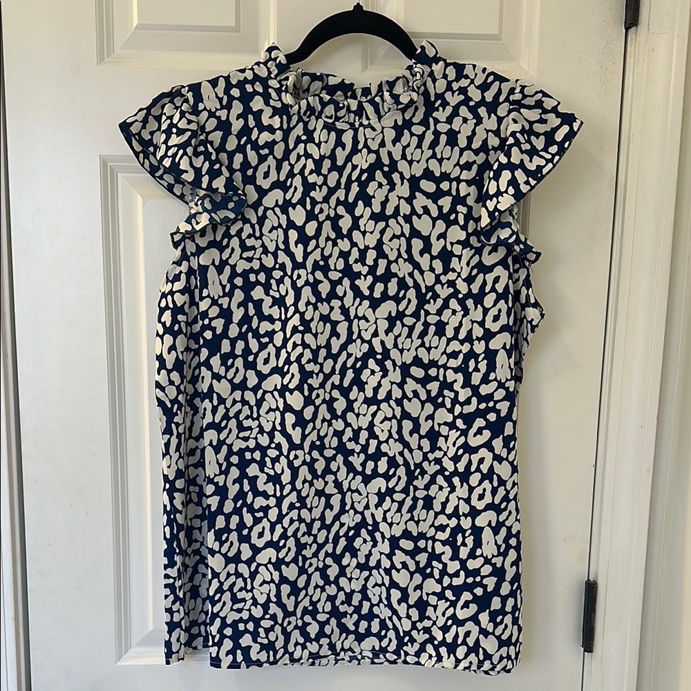 Navy and White Ruffle Sleeve Top